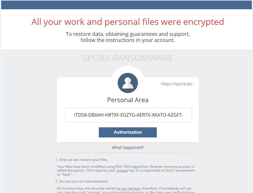 Spora ransomware recuperare file criptati