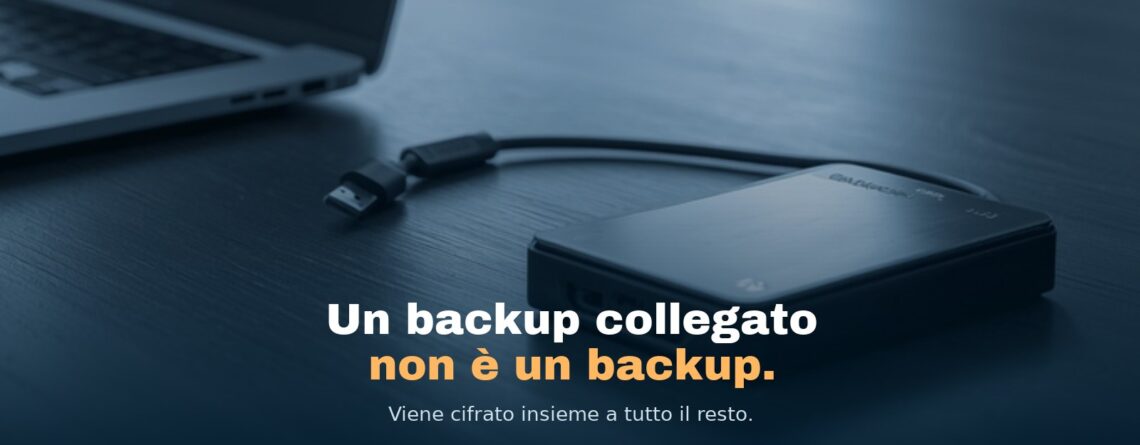 Un disco esterno su una scrivania con il cavo USB scollegato accanto