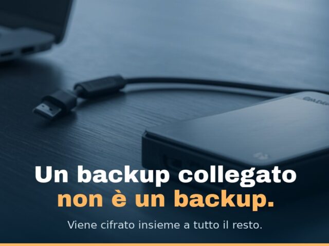 Un disco esterno su una scrivania con il cavo USB scollegato accanto