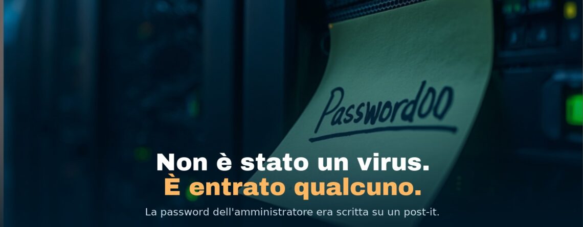 Un post-it con la password «Password00» attaccato a un armadio rack in sala server
