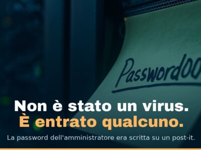 Un post-it con la password «Password00» attaccato a un armadio rack in sala server