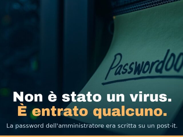 Un post-it con la password «Password00» attaccato a un armadio rack in sala server